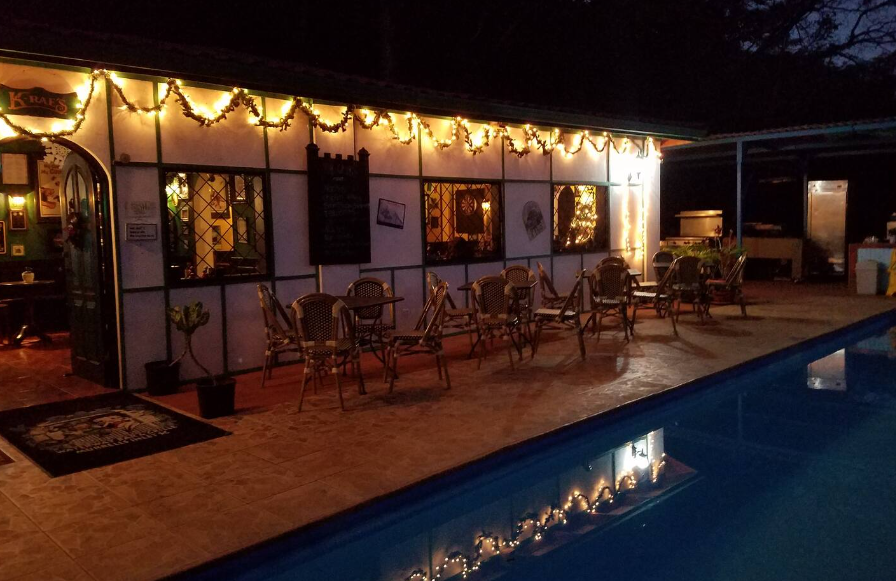 Night pool and lights at K-Rae’s Irish Pub and Restaurant